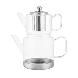 ست کتری و قوری مدل شیشه‌ای کد ۱۸ گنجایش کتری ۱.۵ لیتر و گنجایش قوری ۰.۵ لیتر