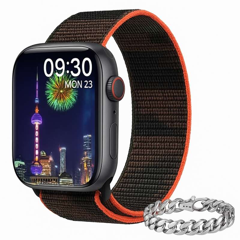 ساعت هوشمند 46 میلی متری مدل M55 Pro Max با بند سیلیکونی به همراه دستبند ساعت هوشمند 46 میلی متری مدل M55 Pro Max با بند سیلیکونی به همراه دستبند