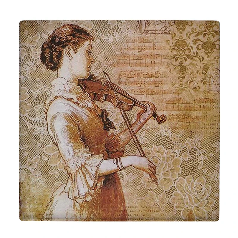 زیر لیوانی  طرح نقاشی بانوی ویولن نواز کد    5881542_4483