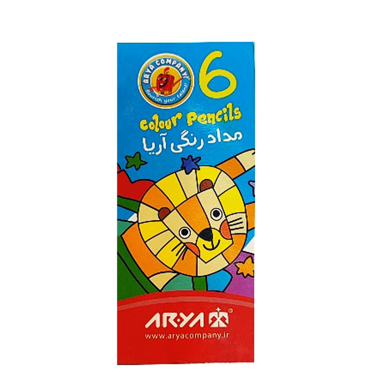 مداد رنگی 6 رنگ آریا مدل 3071 طرح شیر آبی