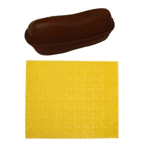 کیف عینک مدل زیپی کد BROWN به همراه دستمال