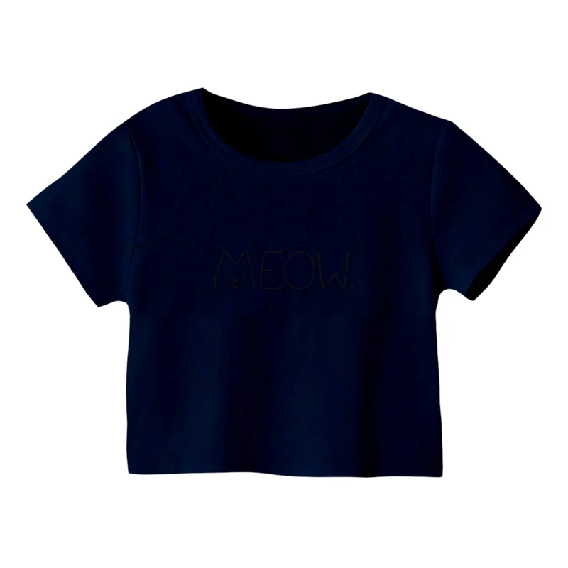 کراپ‌ تی‌شرت آستین کوتاه زنانه مدل گربه کد ۱۷