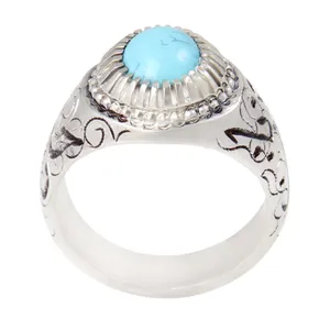 انگشتر نقره مردانه بازرگانی میلادی مدل سنگ فیروزه طبیعی نیشابور کد AM_2016