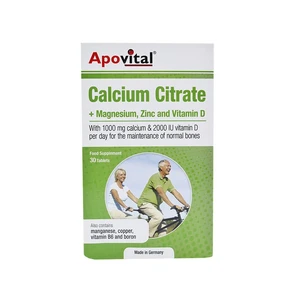 قرص کلسیم سیترات همراه با منیزیم زینک و ویتامین دی آپوویتال بسته 30 عددی