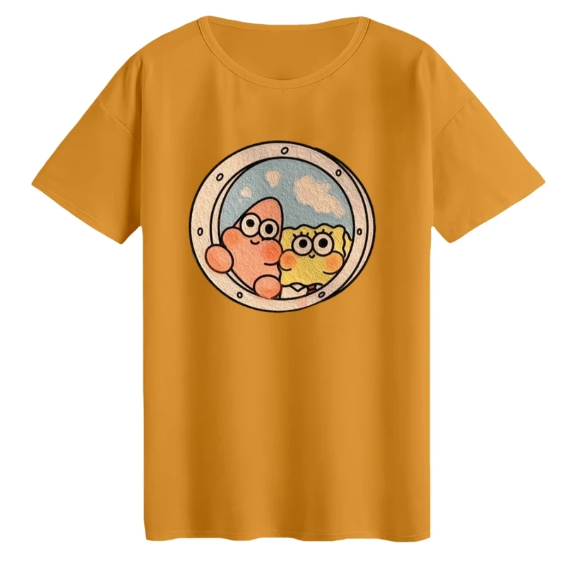 تی‌شرت لانگ آستین کوتاه زنانه مدل باب اسفنجی و پاتریک کد۱