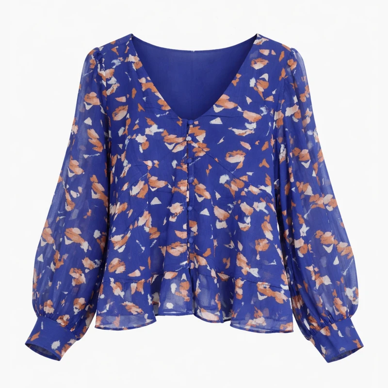 کراپ شومیز آستین بلند یقه هفت زنانه مدل 38124