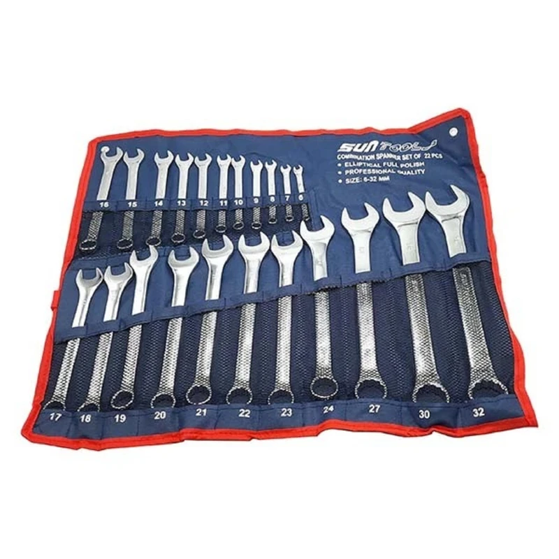 آچار یکسر تخت و یکسر رینگی سان تولز مدل AJ-6/32MM-022 مجموعه 22 عددی 