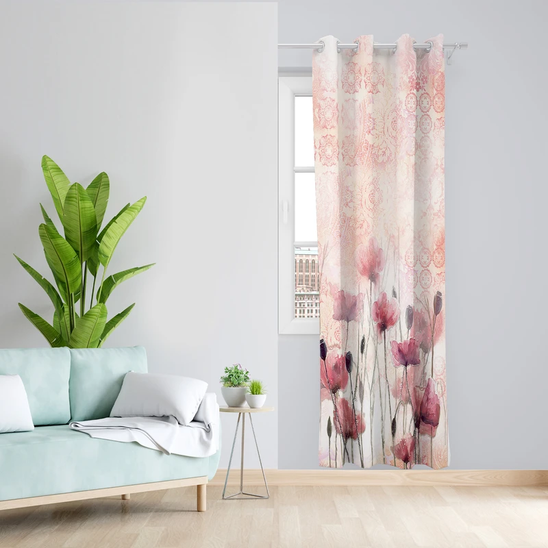 پرده طرح گل مدل مخمل پانچی کد L 1116L Z سایز 140x200 سانتی متر