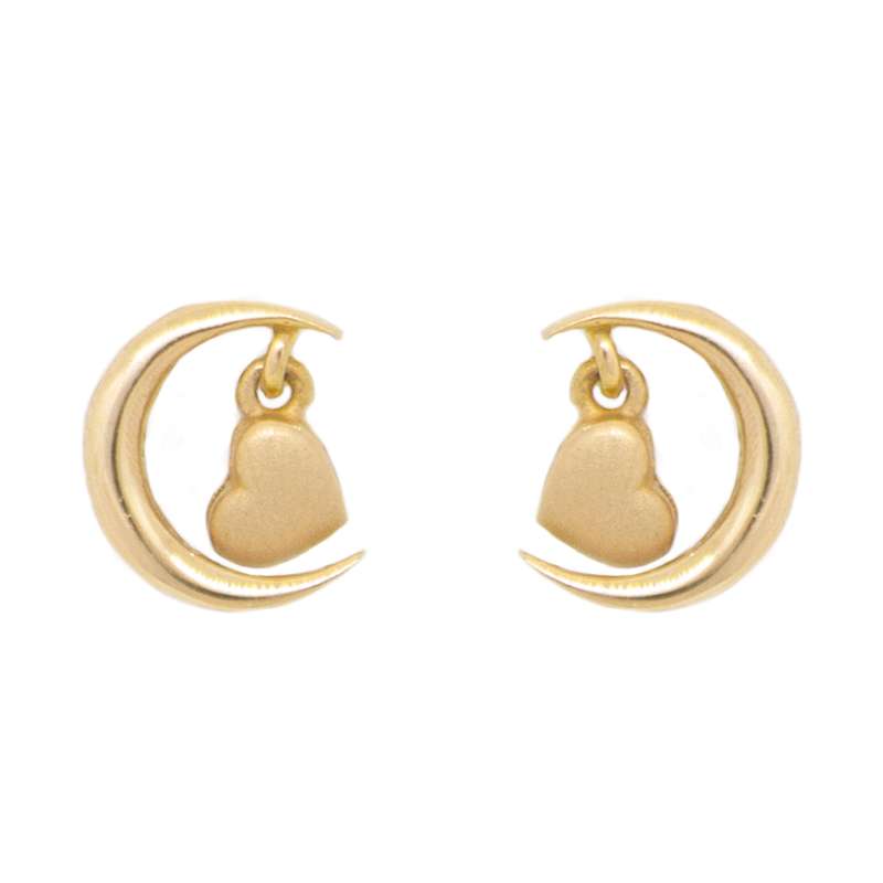 گوشواره طلا 18 عیار زنانه مدل ماه و قلب A0042