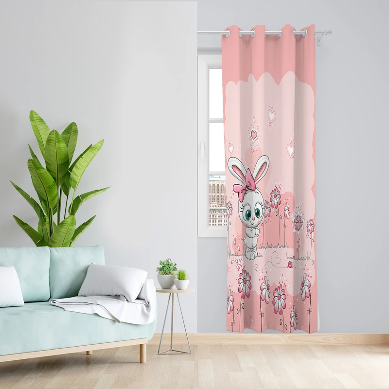 پرده طرح کودک خرگوش مدل مخمل پانچی کد L 1171R Z سایز 140x200 سانتی متر