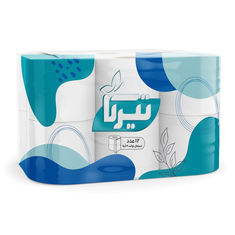 دستمال توالت چهار لایه تیرکا مدل فیروزه بسته 12 عددی