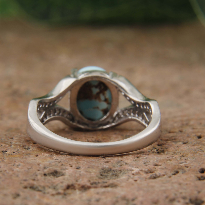 انگشتر نقره زنانه بازرگانی میلادی مدل سنگ فیروزه طبیعی نگین برلیان بدون ریزش آبکاری رادیوم کد AWR_1597