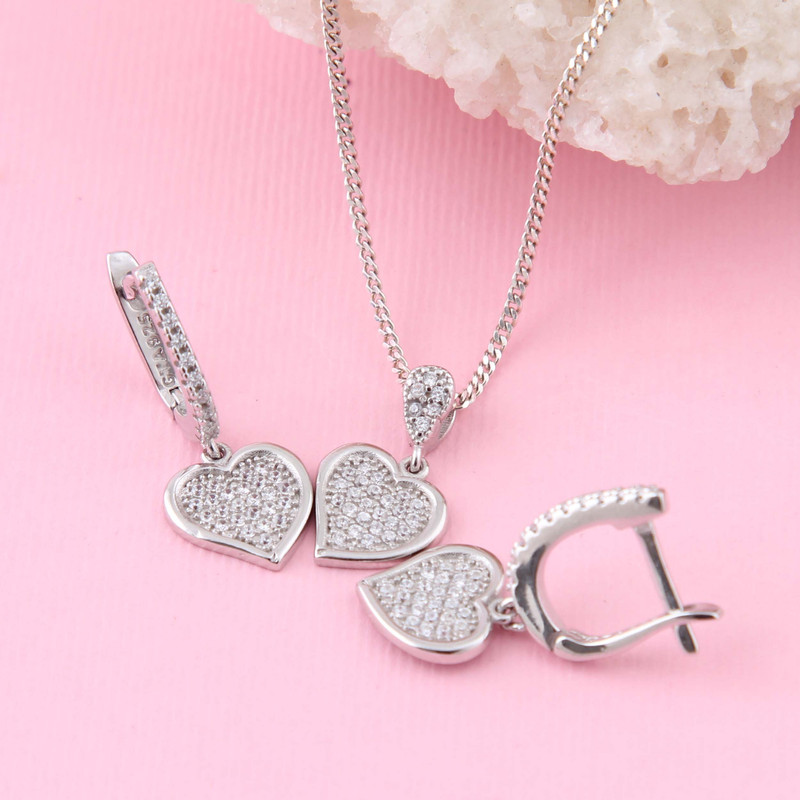 نیم ست نقره زنانه بازرگانی میلادی مدل قلب فانتزی قالب جواهر فول نگین بدون ریزش کد NTR_410