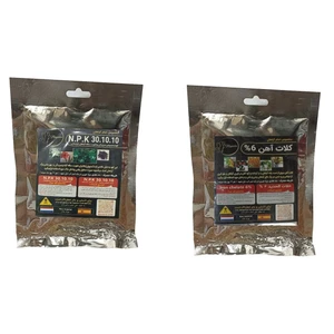 کلات آهن 6 درصد و کود سبزینگی و تقویت ساقه 10-10-30 مدل raw material وزن 100 گرم بسته 2 عددی