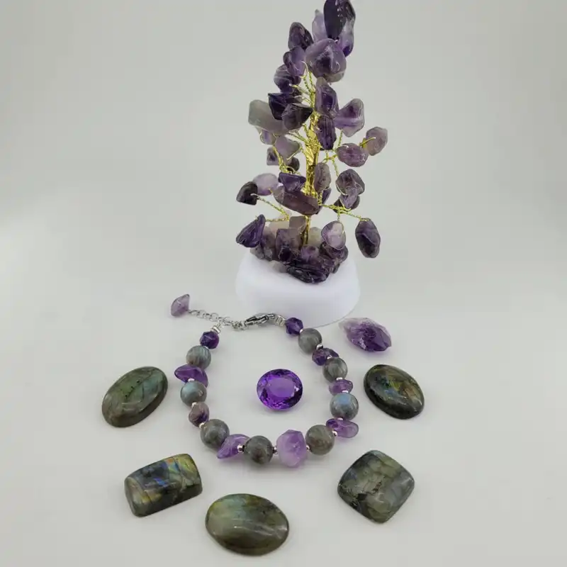 دستبند زنانه مدل آمیتیست و لابرادوریت کد 040