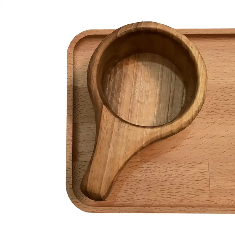 ست 3 تکه سینی چوبی و لیوان مدل بال