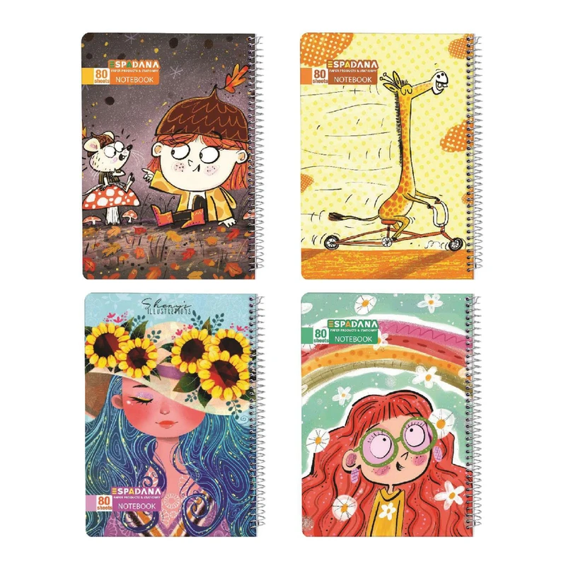 دفتر مشق 80 برگ اسپادانا مدل مجلد کد 8331234 مجموعه 4 عددی 