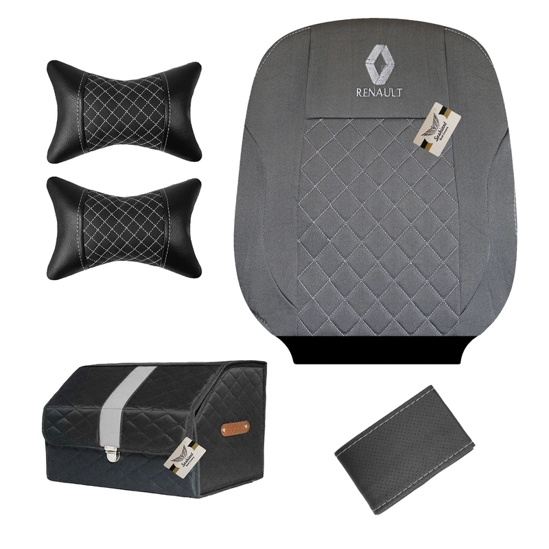 روکش صندلی سوشیانت مدل فابریک مناسب برای رنو L90 به همراه پشت گردنی و دور فرمان و باکس صندوق
