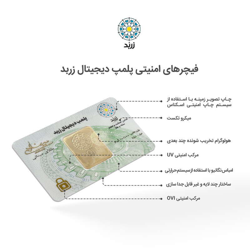 شمش طلا 18 عیار زربد مدل 10000 - 9
