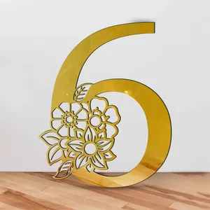 آینه پلکسی گلس آژنگ طرح 6 مدل اعداد انگلیسی گل دار کد H-Ayene-681
