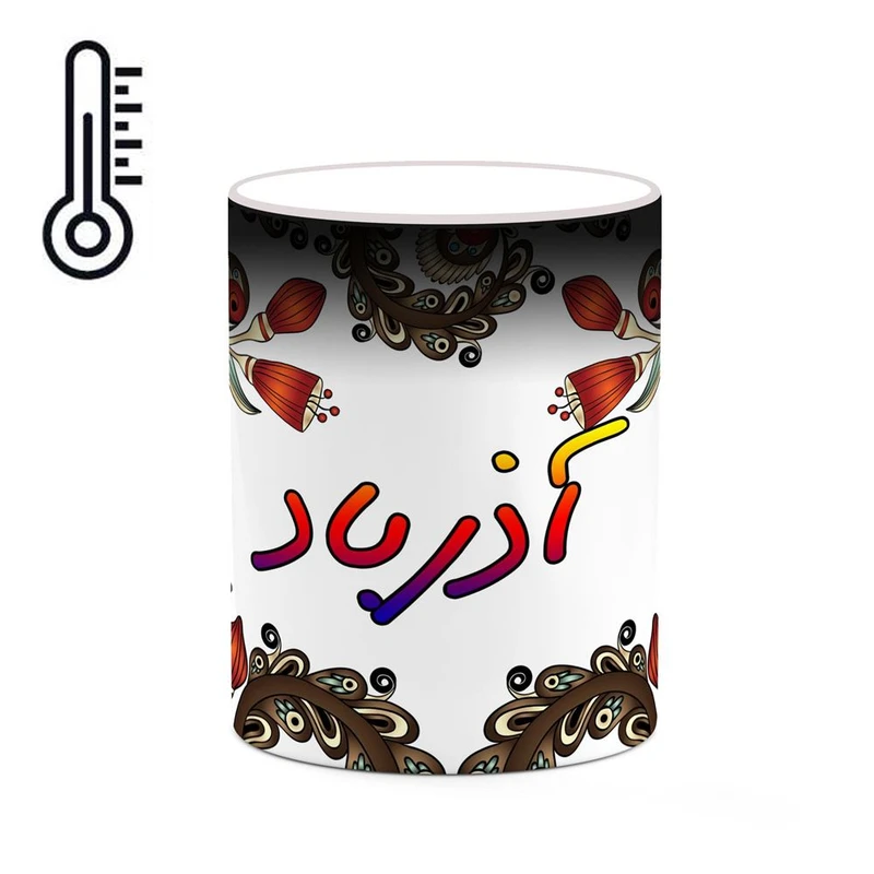 ماگ حرارتی کاکتی مدل اسم آذرباد طرح سنتی گل و بته کد mgh43344
