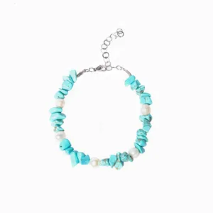 دستبند مدل فیروزه و مروارید