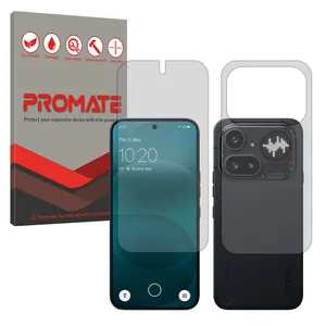 Promate Hydrogel model Transparent Screen Protector for Nothing Phone 4a Pro mobile phone along with the back protector