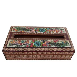 جعبه دستمال کاغذی خاتم کاری مدل گل و مرغ کد 204