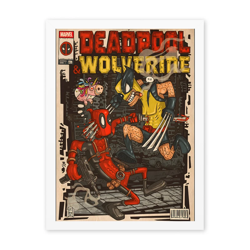 تابلو مدل دکوراتیو طرح ددپول ولوورین کد 1209 فریم سفید