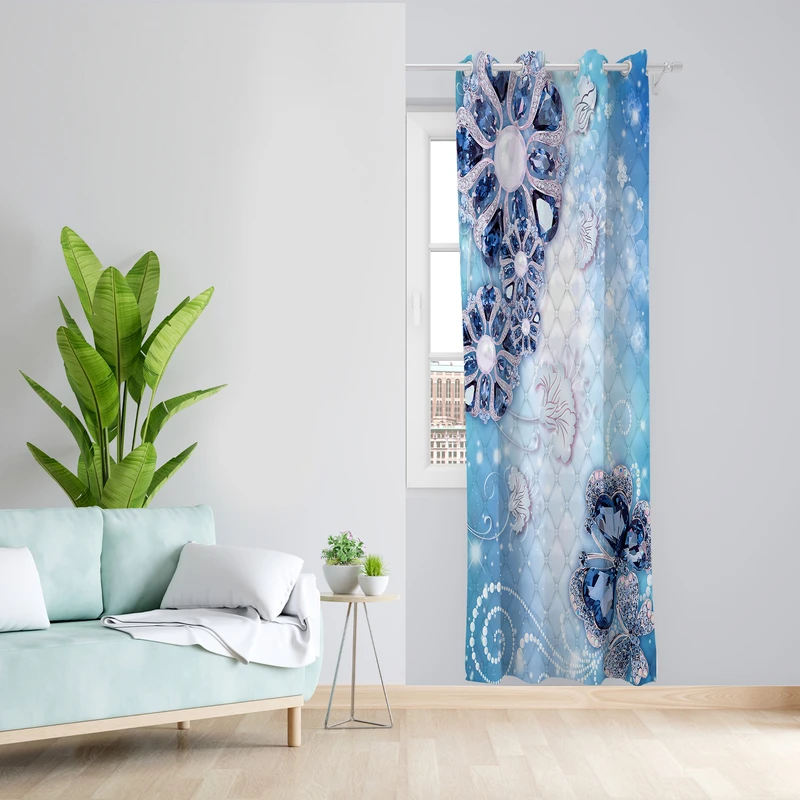 پرده طرح گل نگینی مدل مخمل پانچی کد 4876 z سایز 140x200 سانتی متر