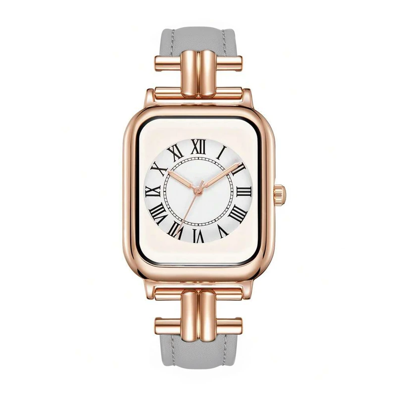 ساعت مچی عقربه‌ای کوارتز زنانه مدل مستطیل چرم طبیعی رومی کلاسیک شبتاب 168
