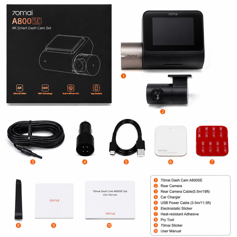 دوربین ثبت وقایع خودرو سونتی می مدل 70mai Dash Cam 4K A800SE Set کد A800SE به همراه دوربین عقب