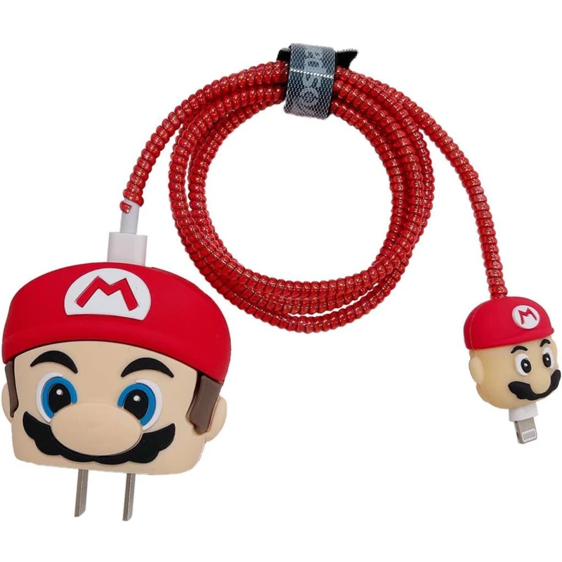 محافظ کابل طرح فانتزی مدل سوپر ماریو به همراه محافظ شارژر دیواری مجموعه 4 عددی