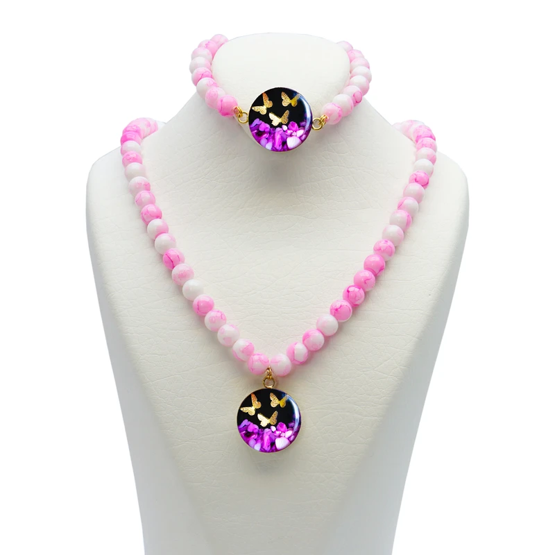 نیم ست زنانه آلتین هنر بزازیان مدل روکش طلا سه پروانه صورتی