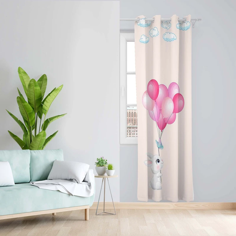 پرده طرح خرگوش مدل مخمل پانچی کد 5579L z سایز 140x200 سانتی متر