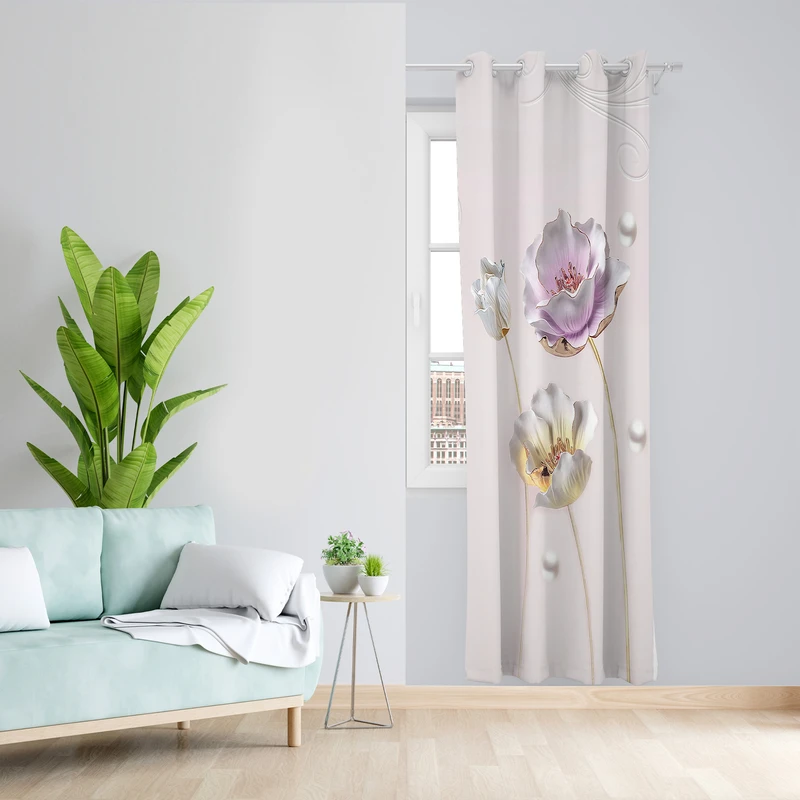 پرده طرح گل مدل مخمل پانچی کد L 251 Z  سایز 140x200 سانتی متر