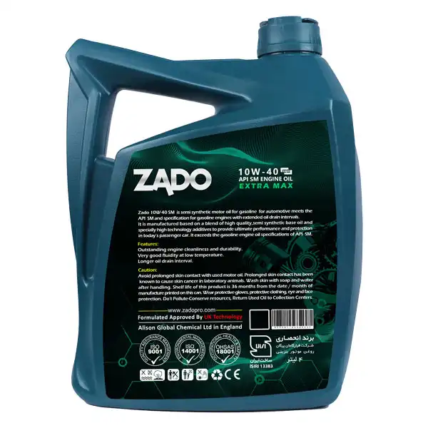 روغن موتور خودرو  زادو مدل SAE 10W40-SM حجم 4 لیتر