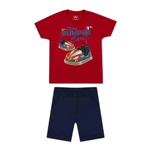 ست تی شرت آستین کوتاه و شلوارک پسرانه مدل ماشین برقی