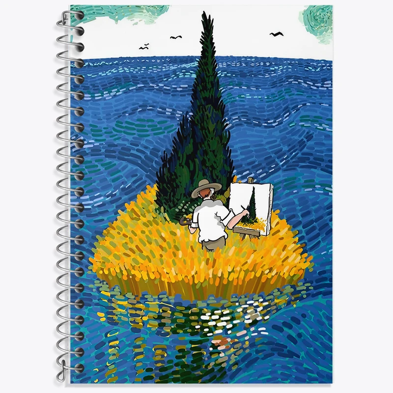 دفتر زبان 50 برگ خندالو مدل سه خط طرح ونسان ونگوگ کد F6497