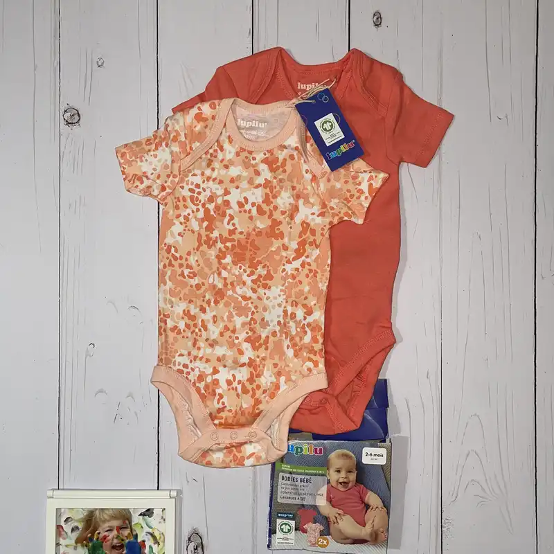 بادی آستین کوتاه نوزادی لوپیلو مدل آبرنگی بسته 2 عددی