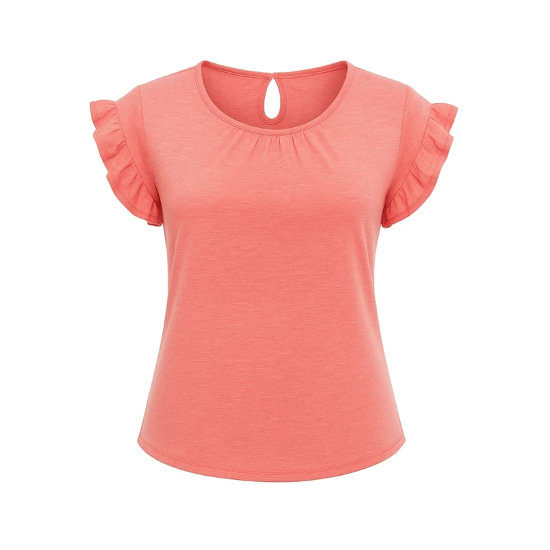 بلوز آستین تا روی شانه یقه گرد دخترانه مدل Ch897