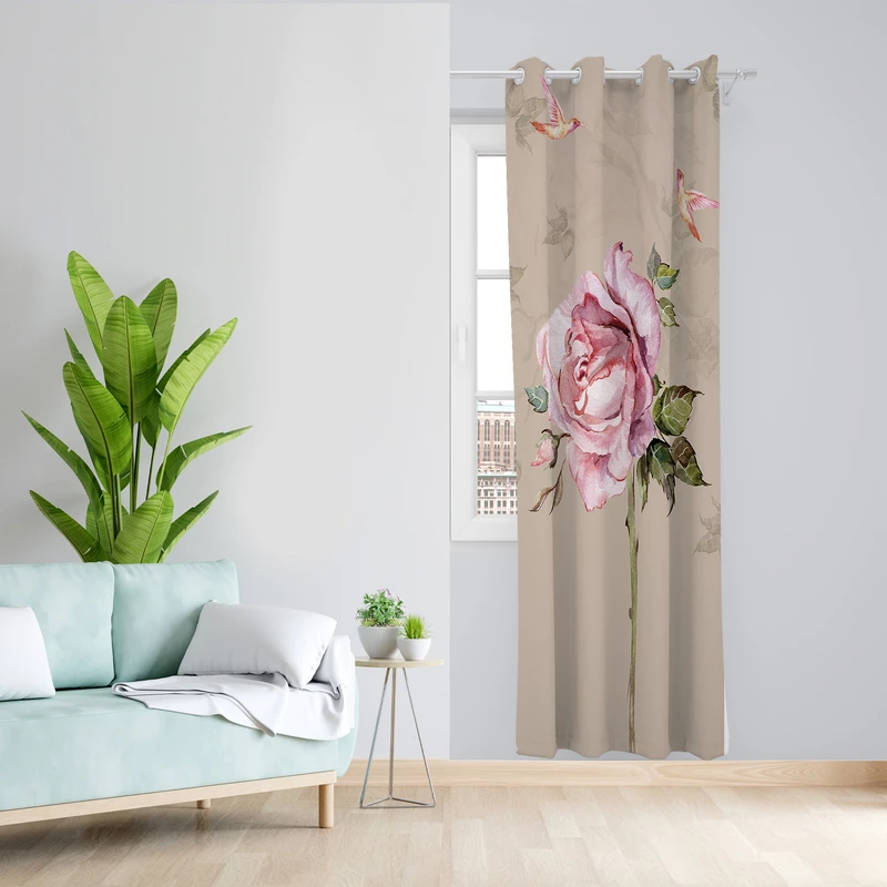 پرده طرح گل رز مدل مخمل پانچی کد  L 283 Z سایز 140x200 سانتی متر