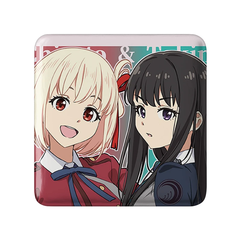 مگنت خندالو طرح تاکینا و چیساتو انیمه لیکوریس ریکویل Lycoris Recoil  مدل مربعی کد 23095