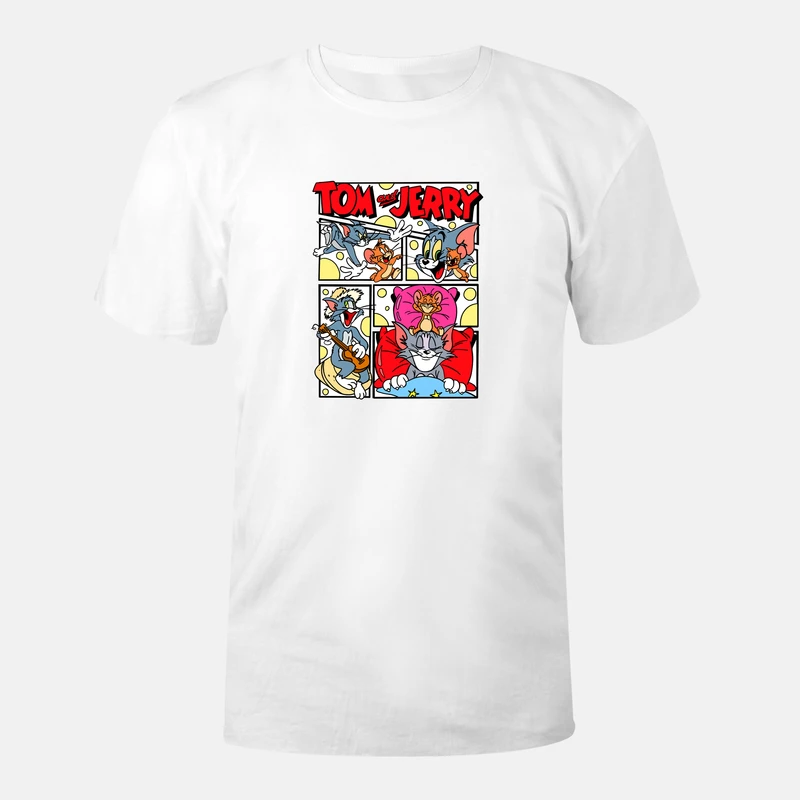 تی شرت آستین کوتاه زنانه مدل چاپ دار طرح تام و جری کد 2