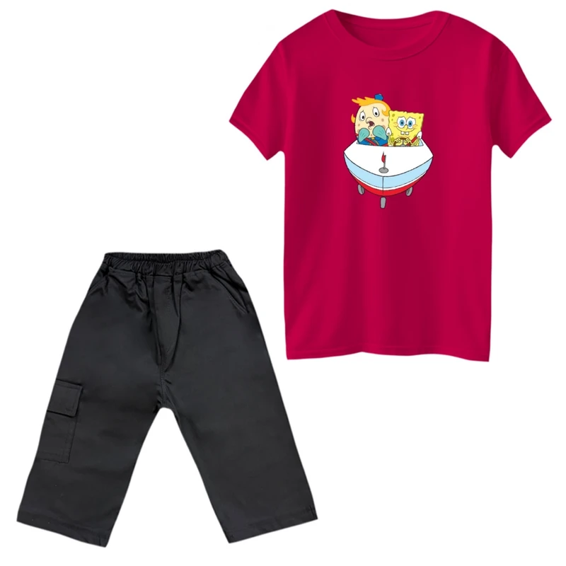 ست تی‌شرت و شلوارک پسرانه مدل باب اسفنجی کد 3