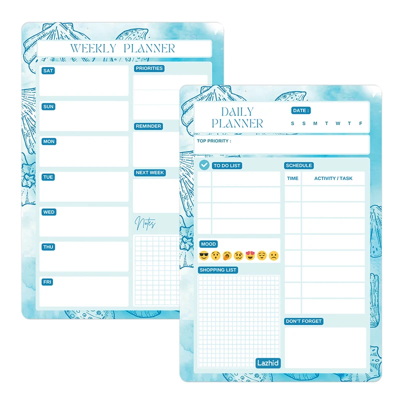 تخته وایت برد لاژید طرح پلنر روزانه و هفتگی مدل آهنربایی سایز 20X30 سانتیمتر مجموعه 2 عددی