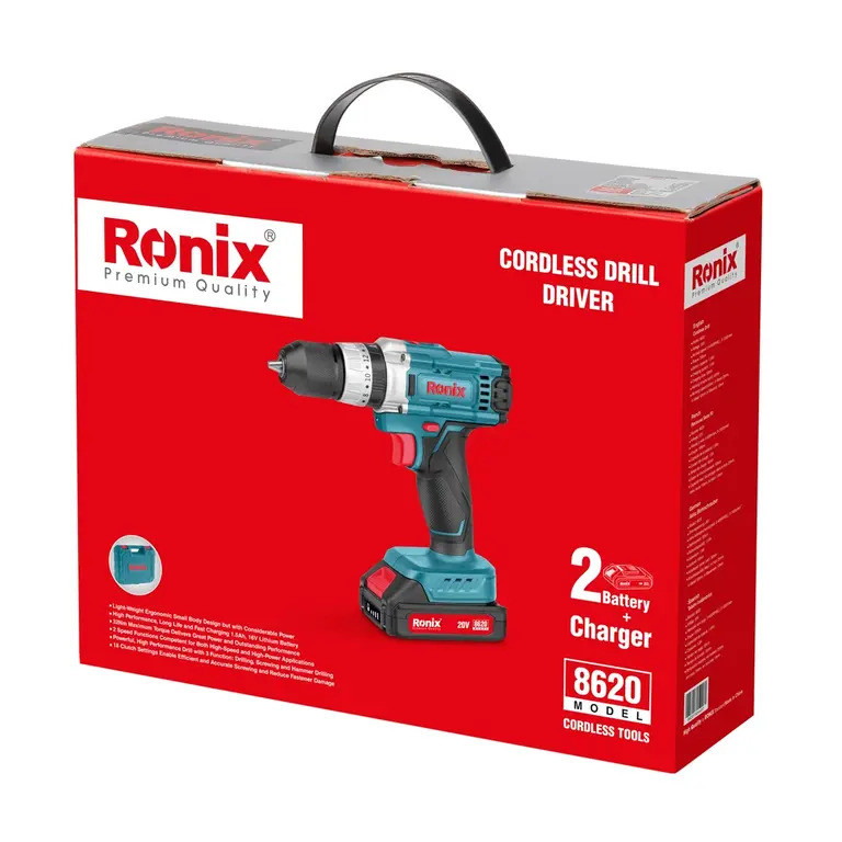 دریل پیچ گوشتی ظرفیت سه نظام 10میلی متر 20 ولت رونیکس RH-8620
