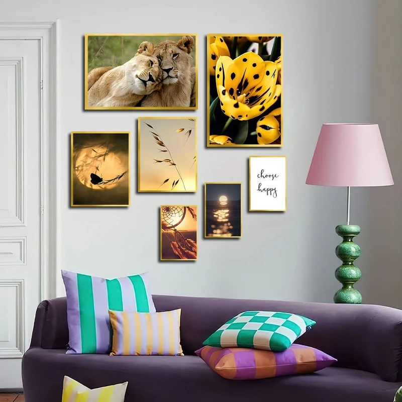 تابلو بکلیت طرح طبیعت و حیات وحش شیر مدل T-2360 مجموعه 7 عددی
