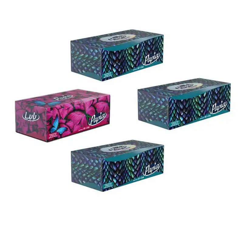 دستمال کاغذی 150 برگ پاپیا مدل میکس بسته 4 عددی