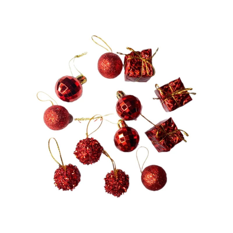 آویز تزیینی مدل گوی وجعبه کریسمس مجموعه  12 عددی